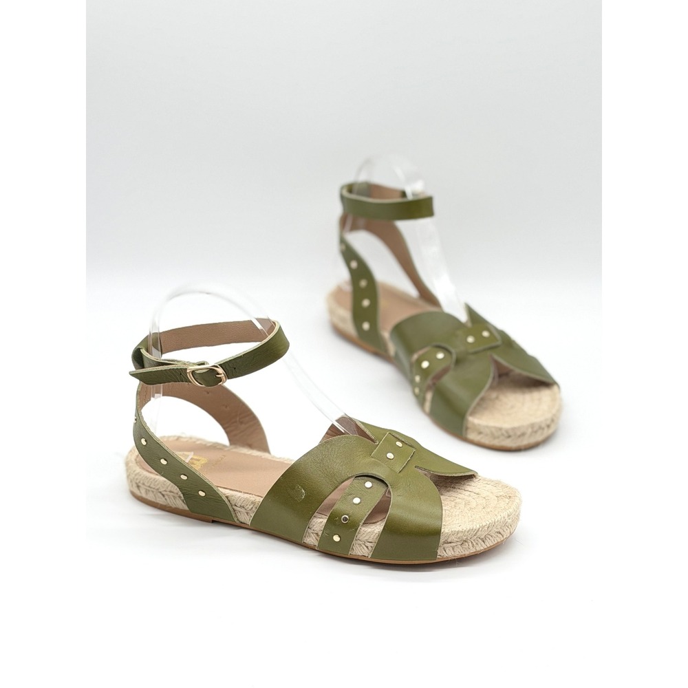 BRUNO MAGLI Perla Espadrille Sandals Womens 8 Olive Green Studded Leather Boho